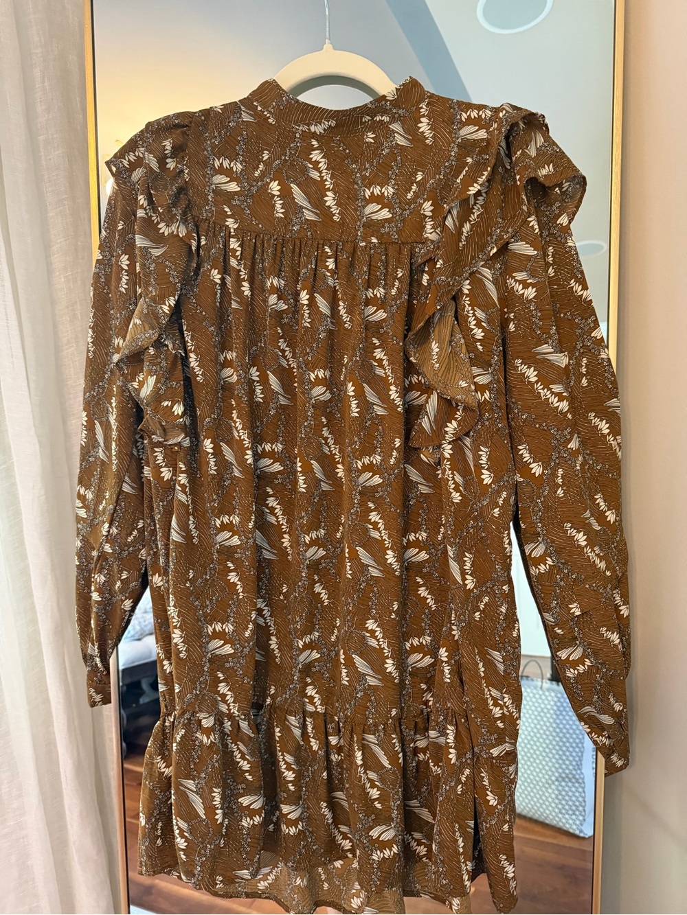 Pinch Brown Floral Ruffle Long-Sleeve Dress